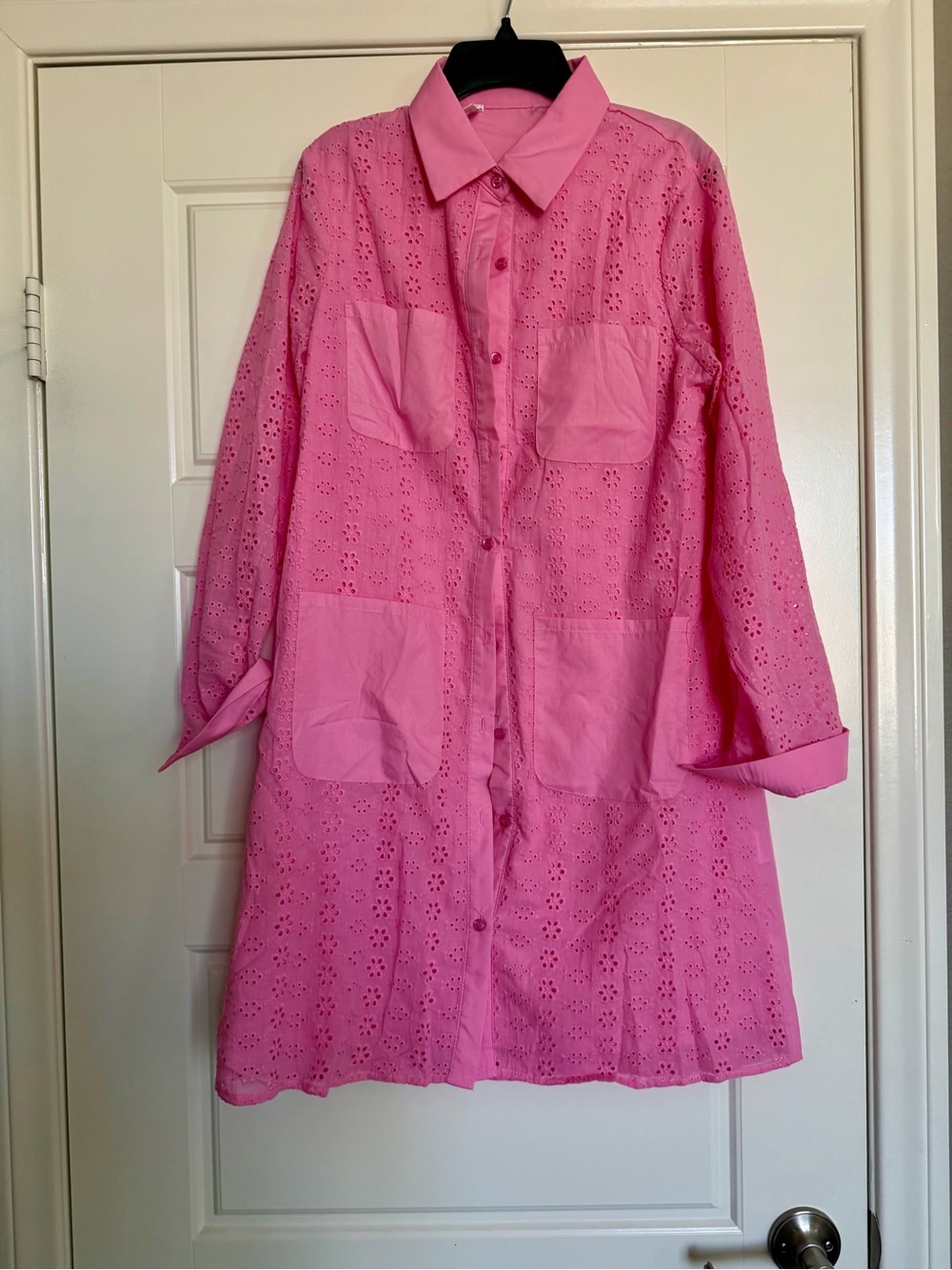 Women's Pink Eyelet Long Trench Coat